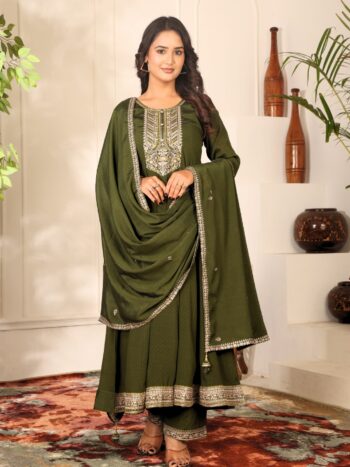 Label khoj Chinon butti Anarkali kurta With Pant and Dupatta Set