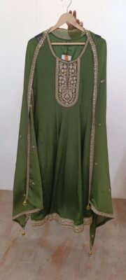 Label khoj Chinon butti Anarkali kurta With Pant and Dupatta Set