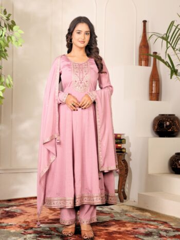 Label khoj Chinon butti Anarkali kurta With Pant and Dupatta Set