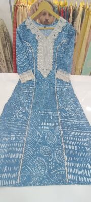 Label khoj linen printed kurti with Crochio neck work