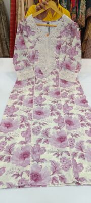 Label khoj linen printed kurti with Crochio neck work