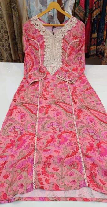 Label khoj viscose rayon printed kurti and sleeve lace