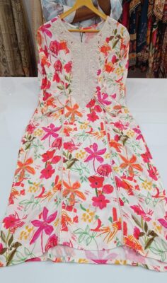 Label khoj viscose rayon printed kurti and sleeve lace