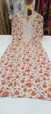 Label khoj viscose rayon printed kurti and sleeve lace