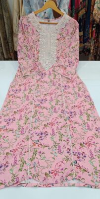 Label khoj viscose rayon printed kurti and sleeve lace