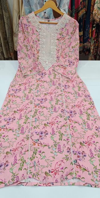 Label khoj viscose rayon printed kurti and sleeve lace