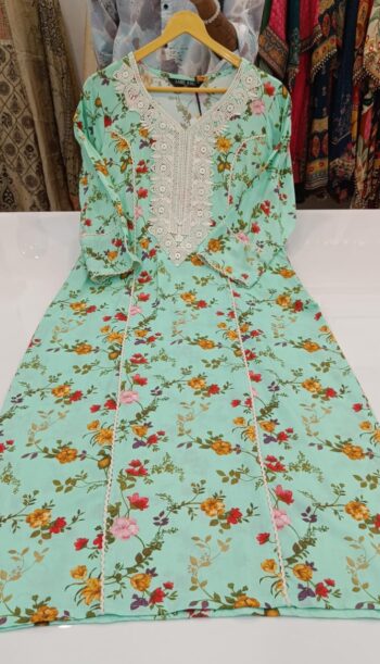 Label khoj viscose rayon printed kurti and sleeve lace