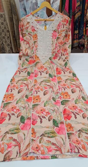 Label khoj viscose rayon printed kurti and sleeve lace