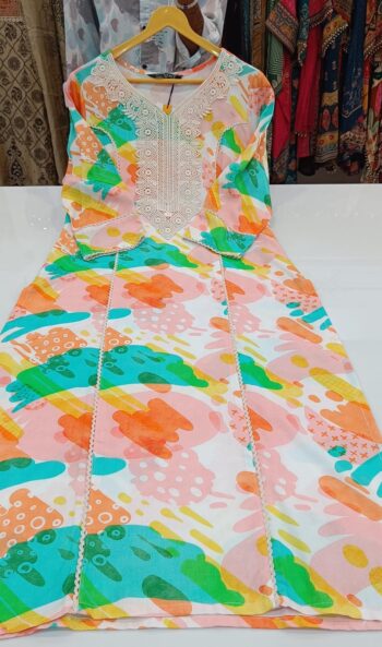 Label khoj viscose rayon printed kurti and sleeve lace