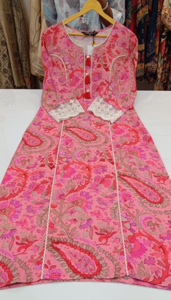 Label khoj viscose rayon printed kurti and sleeve lace