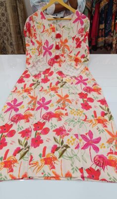 Label khoj viscose rayon printed kurti and sleeve lace