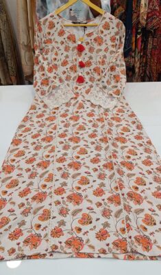 Label khoj viscose rayon printed kurti and sleeve lace