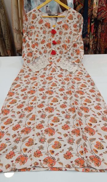 Label khoj viscose rayon printed kurti and sleeve lace