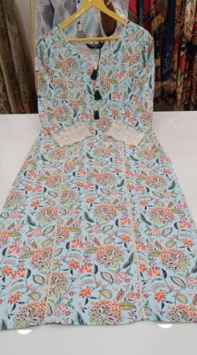 Label khoj viscose rayon printed kurti and sleeve lace