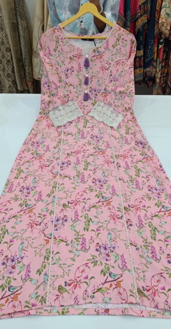 Label khoj viscose rayon printed kurti and sleeve lace