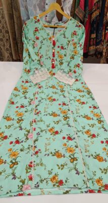 Label khoj viscose rayon printed kurti and sleeve lace