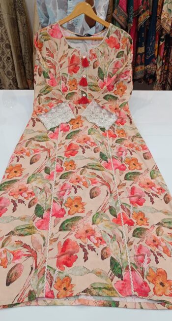 Label khoj viscose rayon printed kurti and sleeve lace