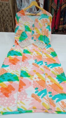 Label khoj viscose rayon printed kurti and sleeve lace