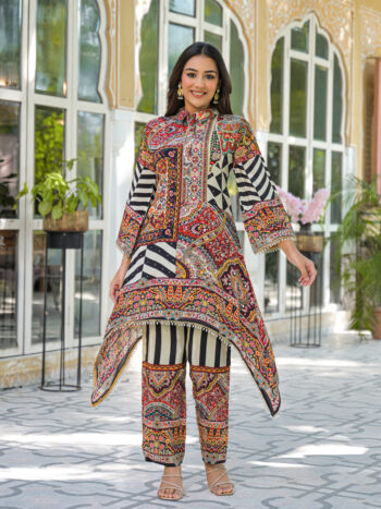 Label khoj Natural crepe with hand work Two piece