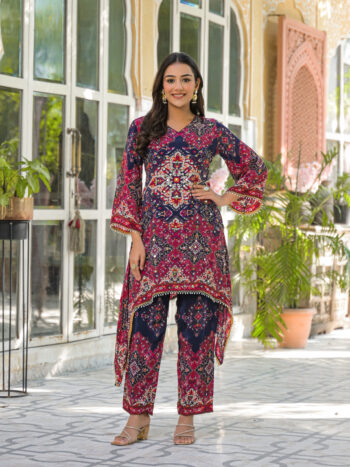 Label khoj Natural crepe with hand work Two piece