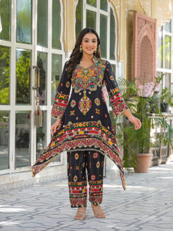 Label khoj Natural crepe with hand work Two piece