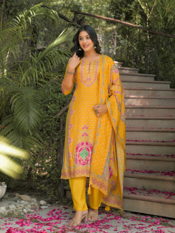 Label Khoj Women Pure viscose maslin with hand work kurta set