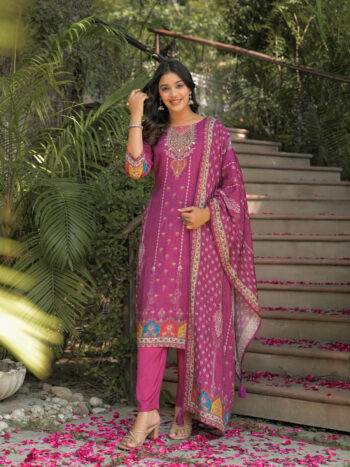 Label Khoj Women Pure viscose maslin with hand work kurta set